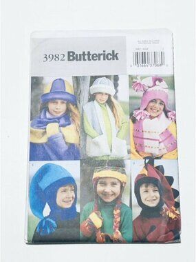 Vintage 2000s Butterick Sewing Pattern 3982 Childs Hats Scarves Mittens One Size